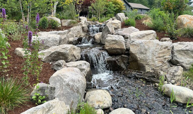 landscape waterfall pond installation