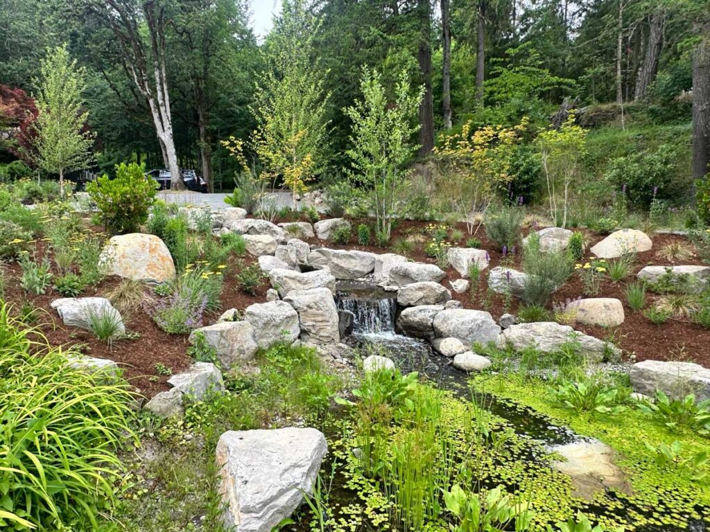 waterfall water feature boulders landscaping